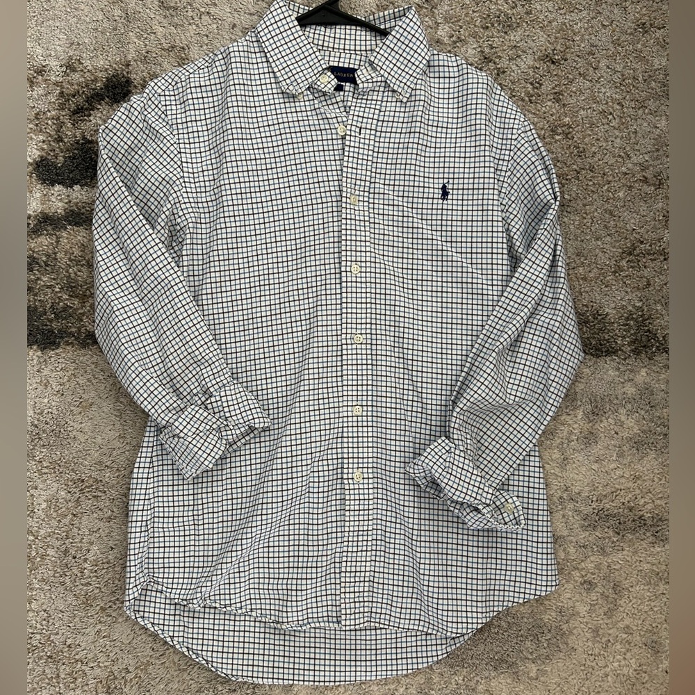 Ralph Lauren Blue and White Checkered Button Down Shirt for Men/Women Medium